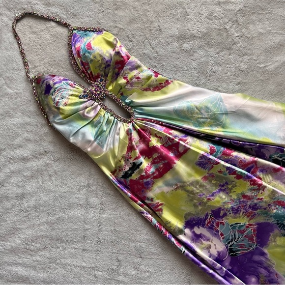 Jovani Beaded Watercolor Floral High-Low Embellished Bustle Prom Pageant Gown - Picture 1 of 17